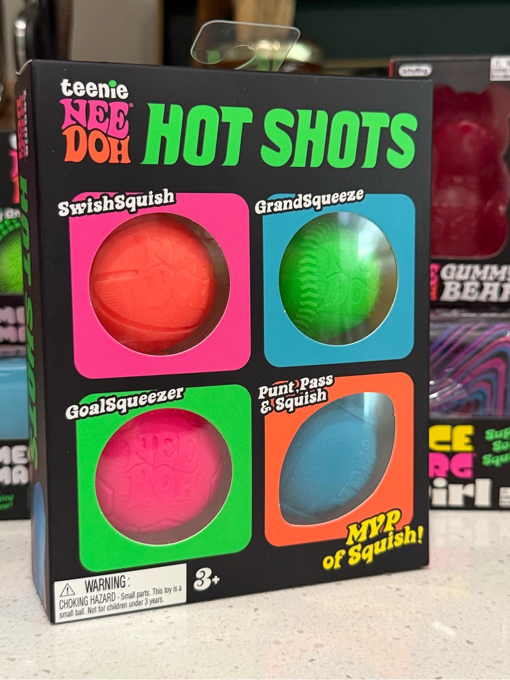NeeDoh Hot Shots 4-Pack Squish Balls - Pink, Green, Orange, Blue NWT - Picture 2 of 5